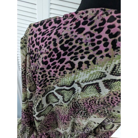 Ashley Stewart Curvy Girl 2X Blouse Animal Print Chiffon SurpliceRuffle HiLo NEW - Picture 8 of 14